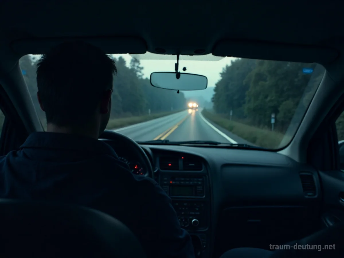 Silhouette eines Fahrers, der im Auto ohnmächtig wird, auf einer dunklen Straße