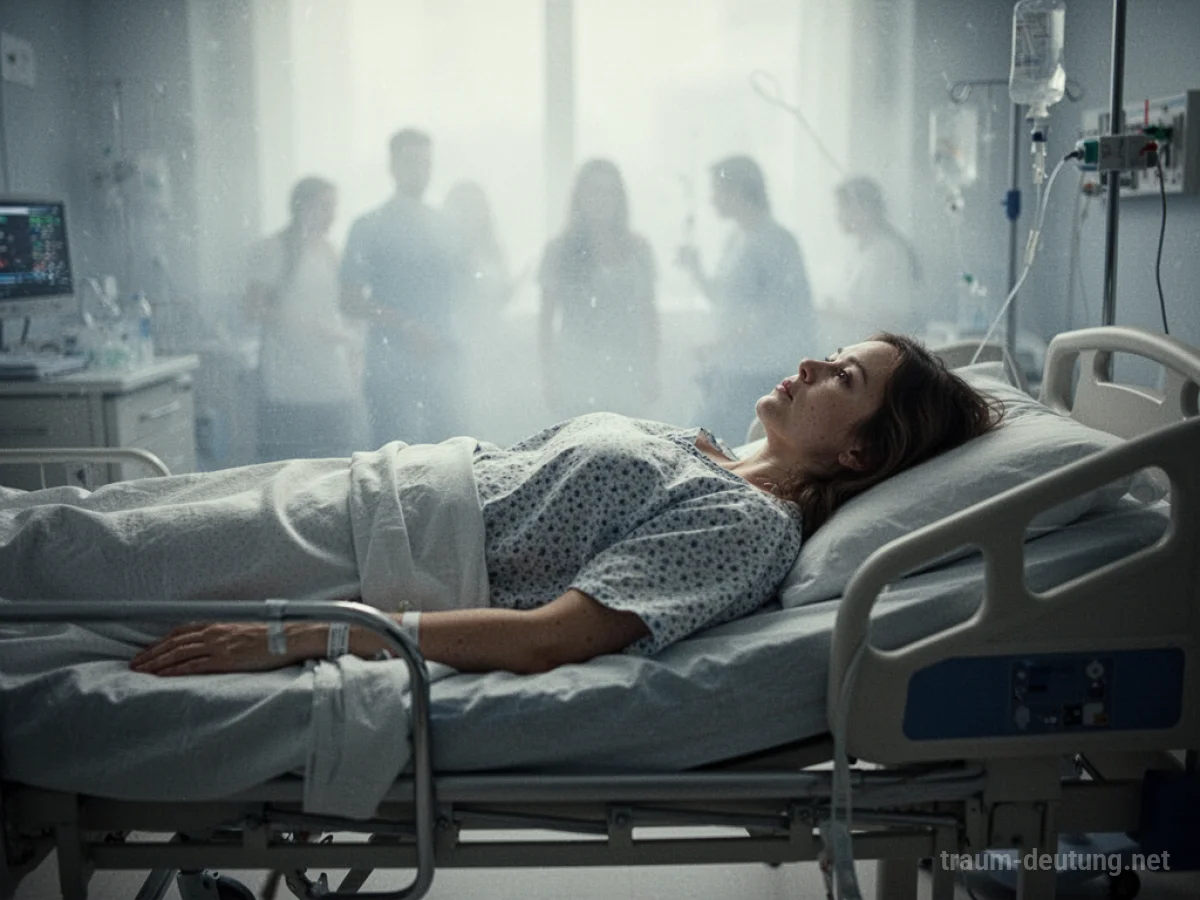 Ohnmacht im Krankenhaus im Traum: eine Person auf einem Bett, die im Hintergrund verschwimmt.