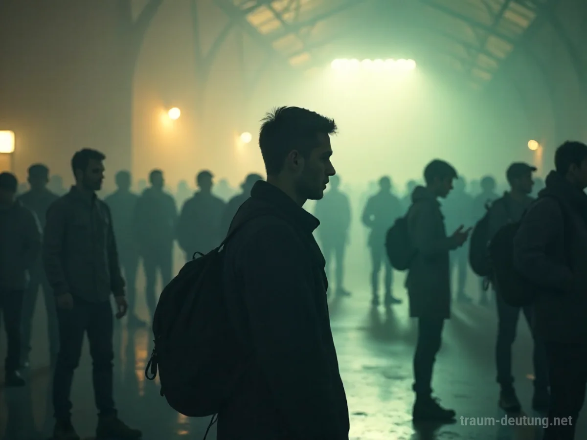 Silhouetten von Menschen in einem verschwommenen öffentlichen Raum, eine Person wird schwach.