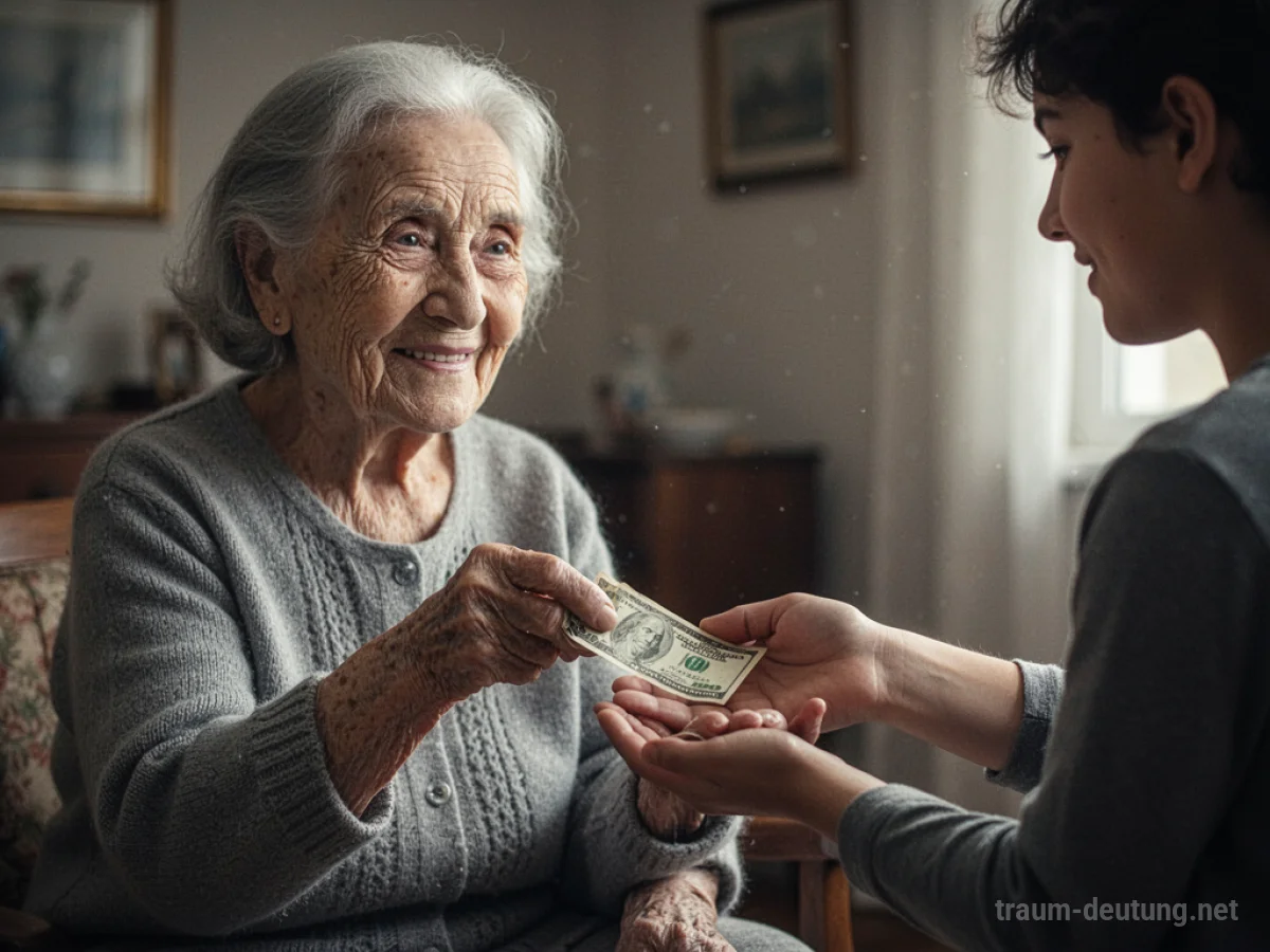 Oma gibt einem Menschen Geld in die Hand
