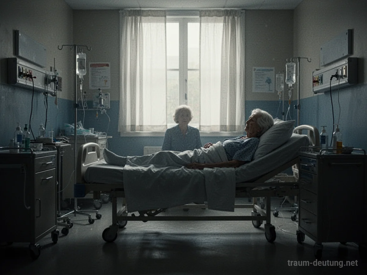Oma im Krankenhausbett, aus der Ferne betrachtet
