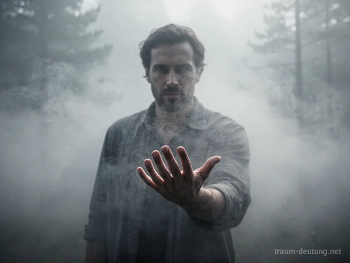Ein Mann verschwindet im Nebel, eine Hand reicht aus dem Dunst