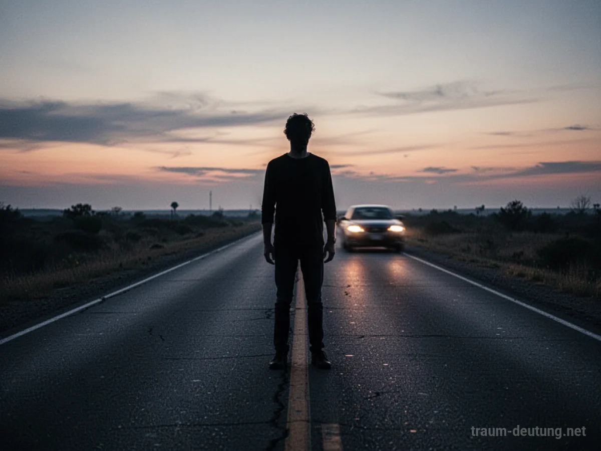 Silhouette einer Person auf einer einsamen Straße im Zwielicht