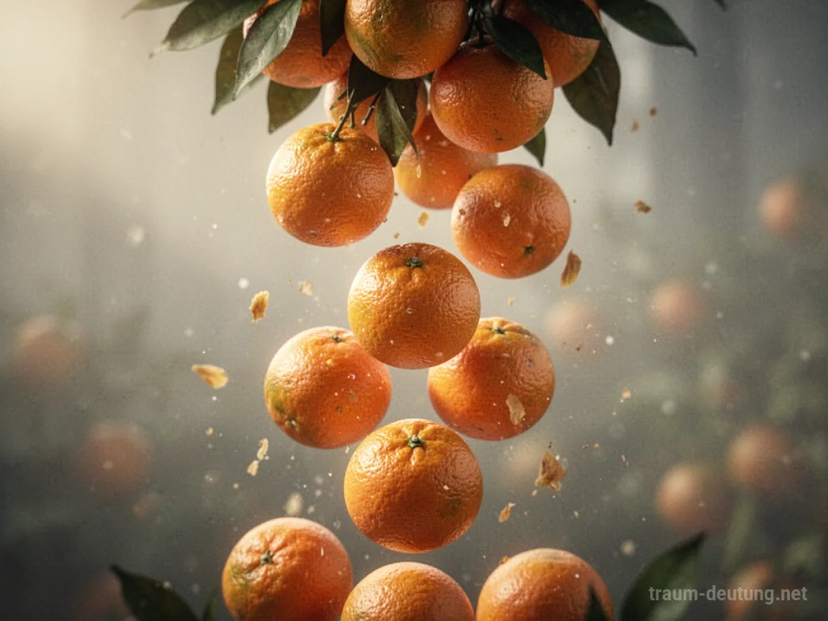 Orangen fallen aus der Luft auf einen weichen Untergrund.