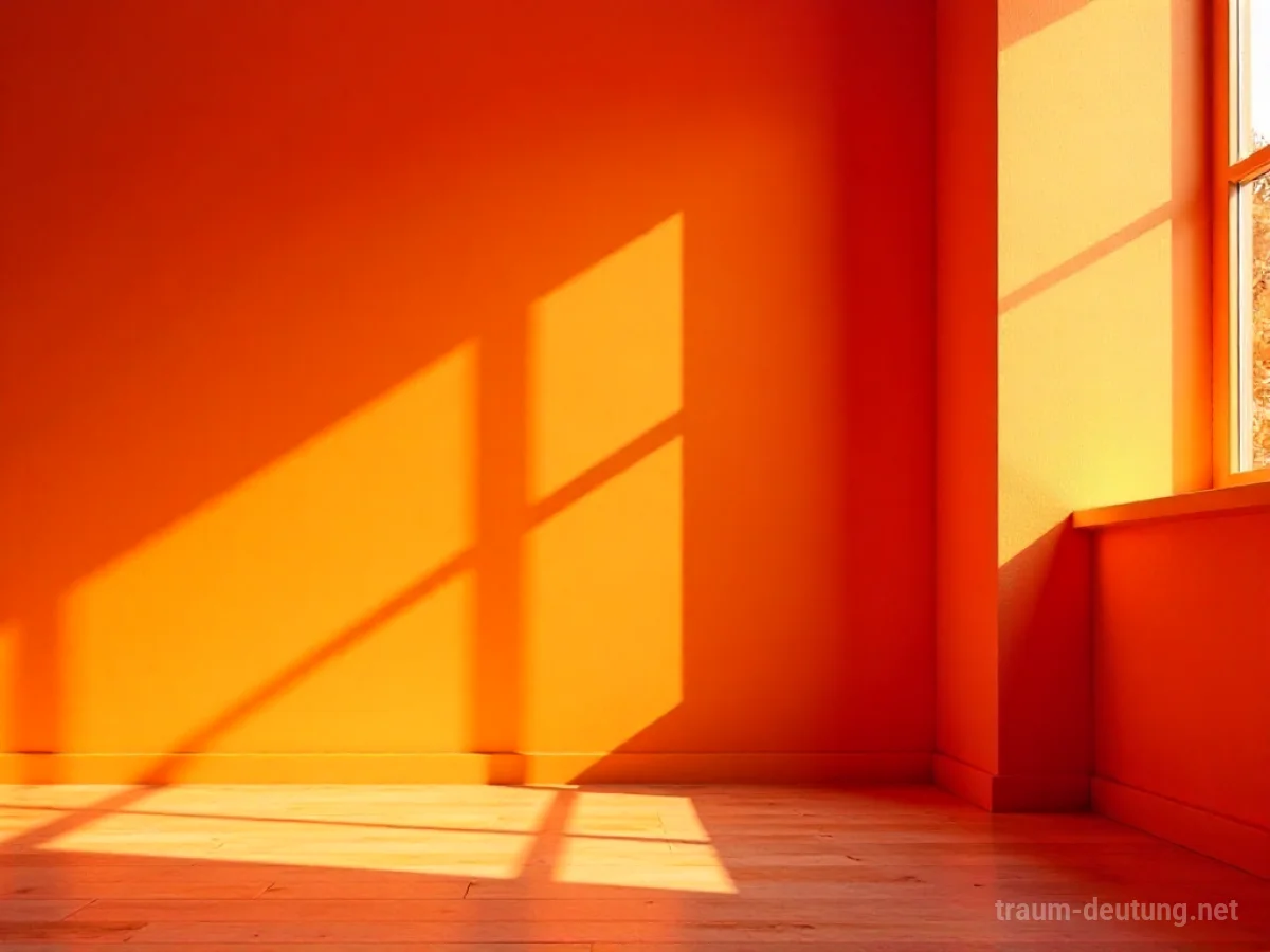 Ein Raum mit leuchtend orangen Wänden, durchflutet von Sonnenlicht.