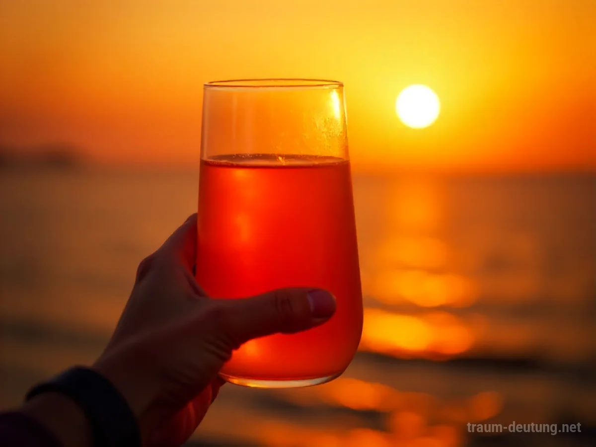 Glas Orangensaft mit aufgehender Sonne im Hintergrund