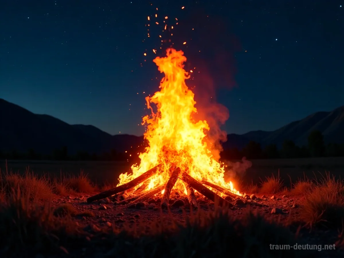 Ein hell brennendes Osterfeuer in dunkler Nacht unter Sternen