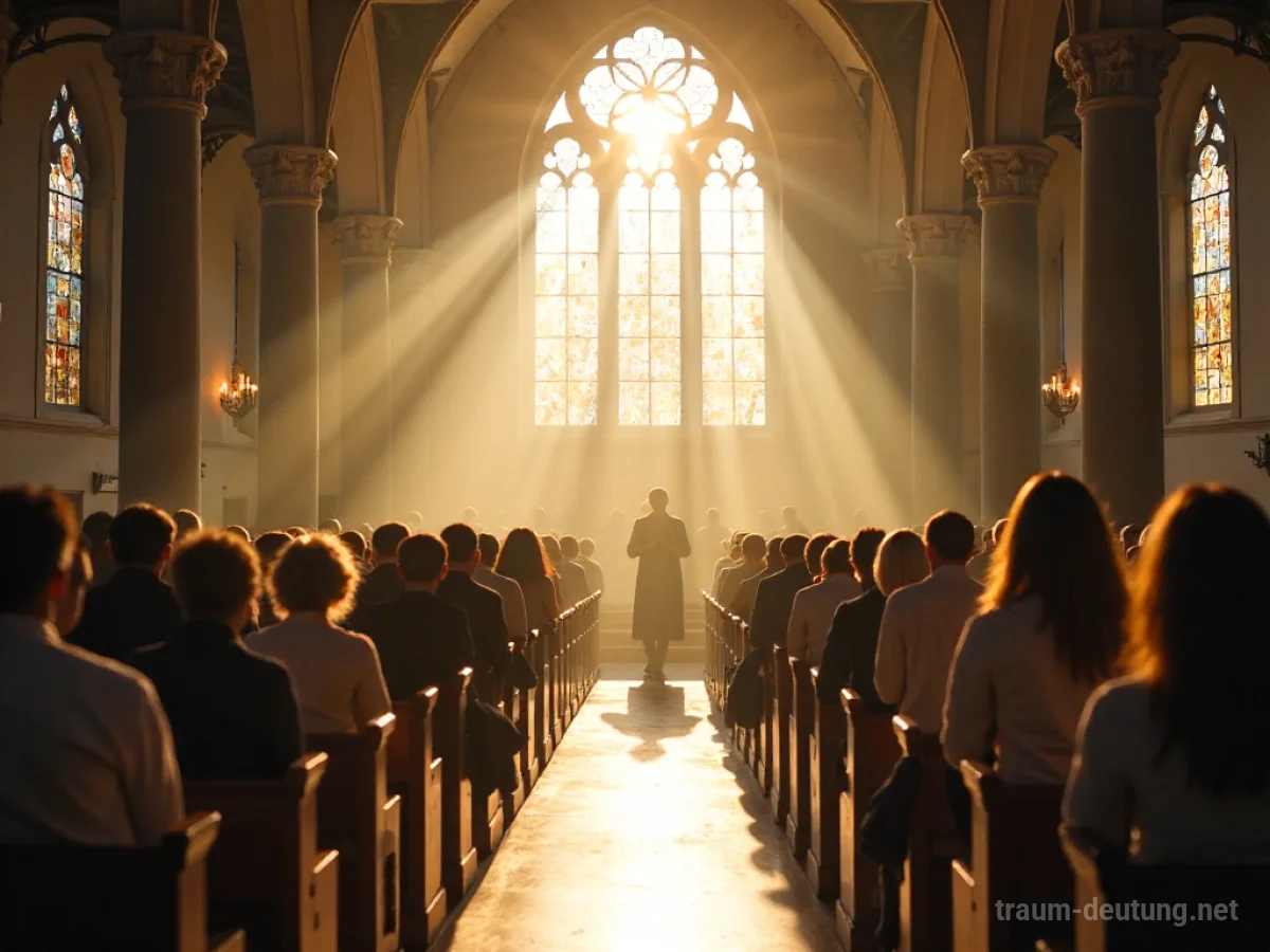 Menschen versammeln sich in einer hell erleuchteten Kirche zu einem Ostergottesdienst.