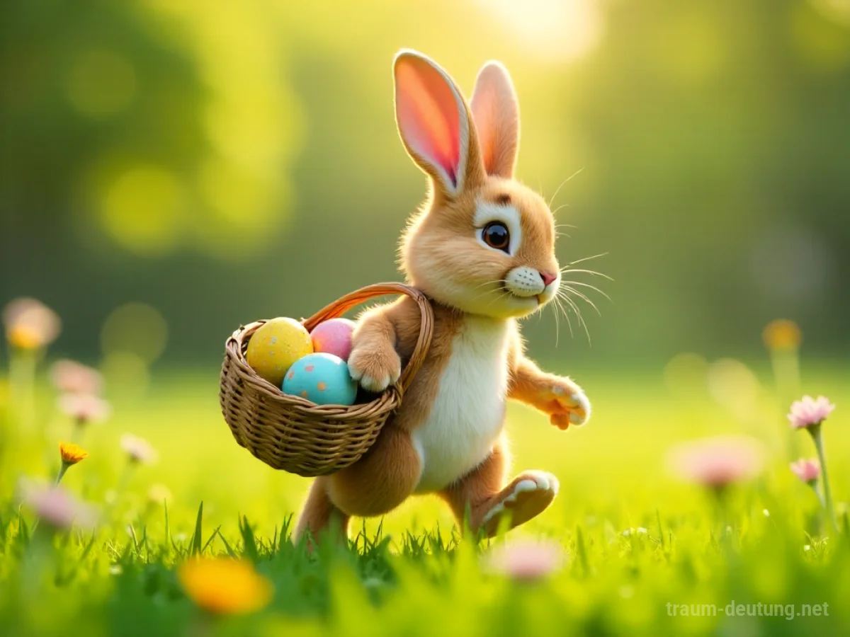 Osterhase mit einem Korb voller Ostereier im Traum