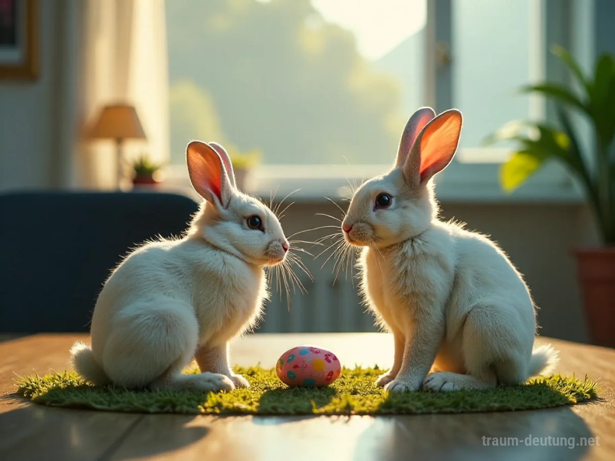 Osterhasen und bunte Eier erscheinen plötzlich in einem alltäglichen Umfeld.