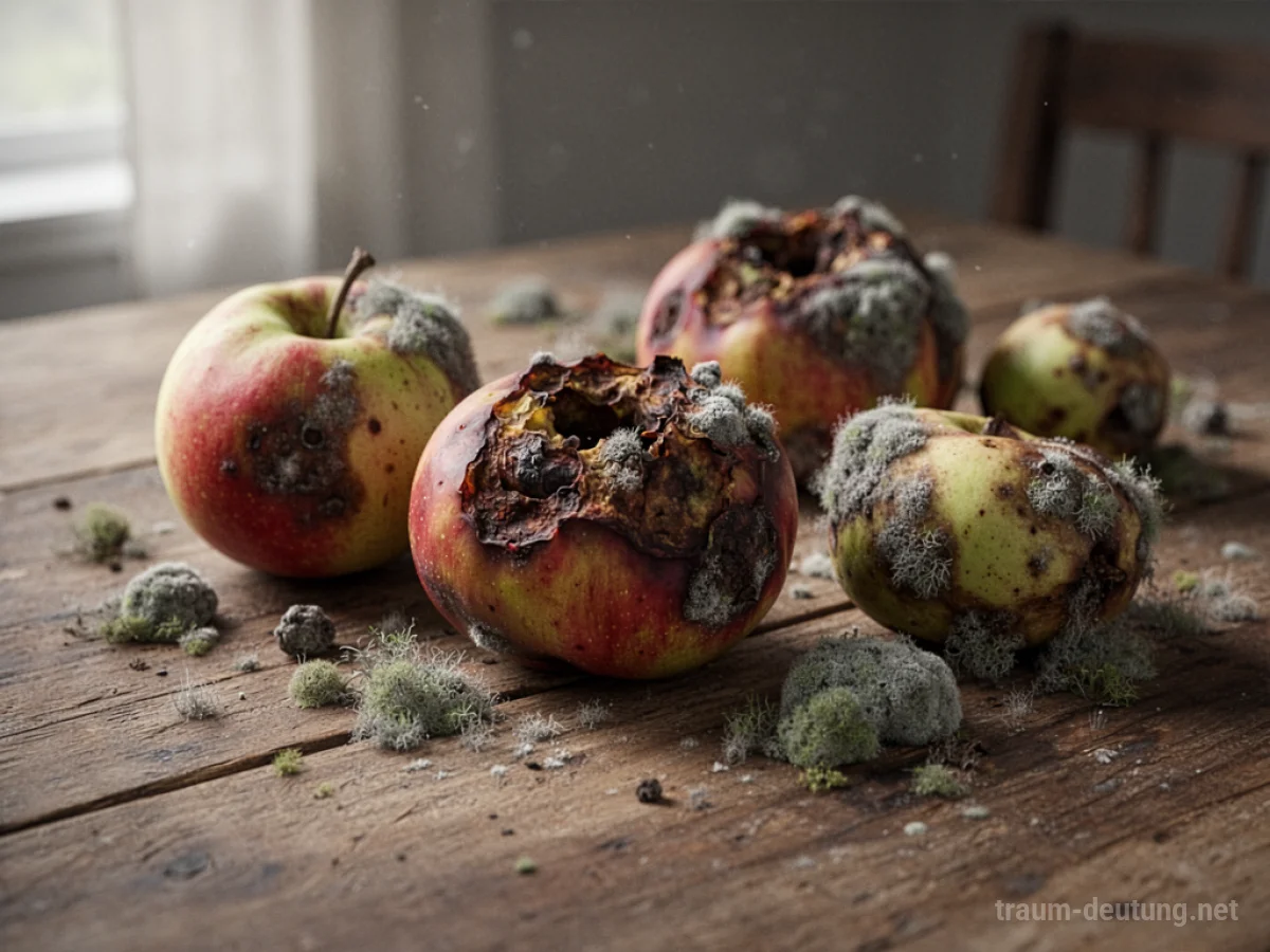 Verfaultes Obst auf einem Holztisch im sanften Licht.