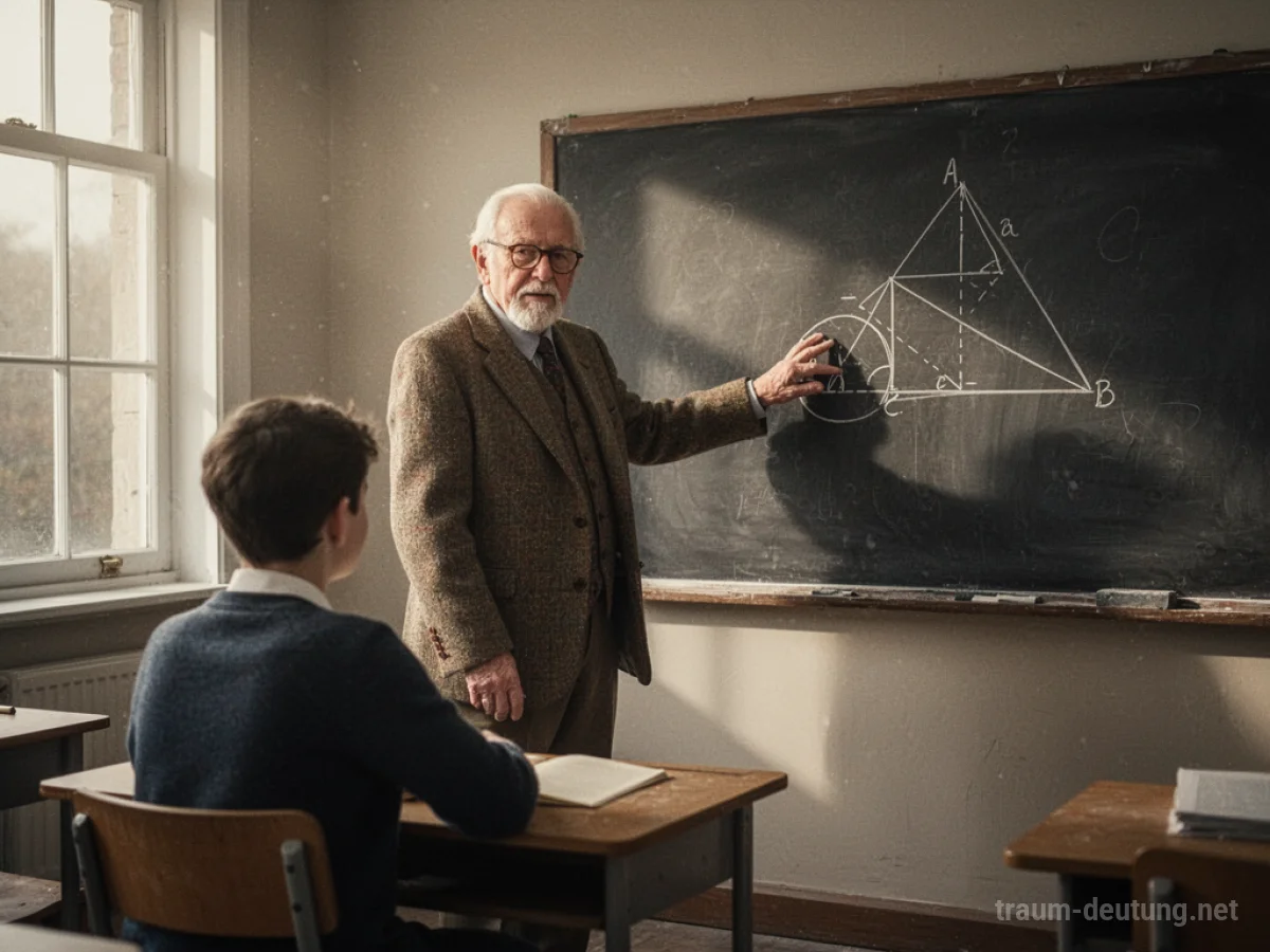Ein älterer Mann unterrichtet einen Schüler in einem Klassenzimmer.