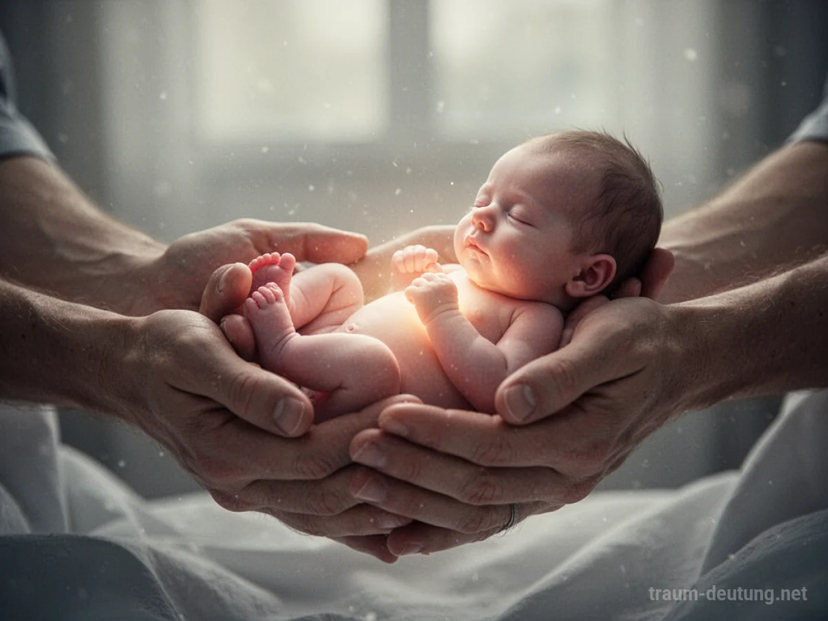 Hände halten schützend ein Baby im Traum