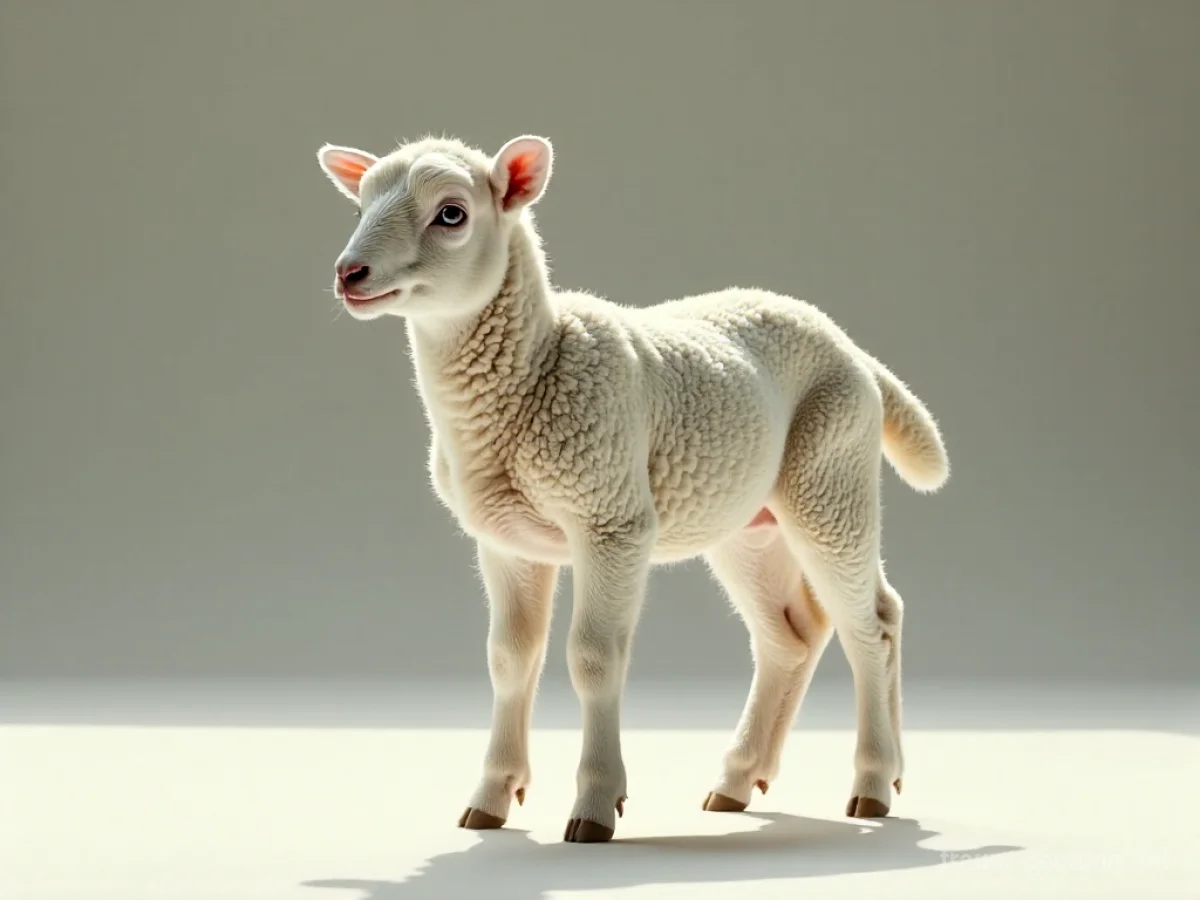 Ein weißes Lamm steht im Licht. Traumdeutung Opferlamm.