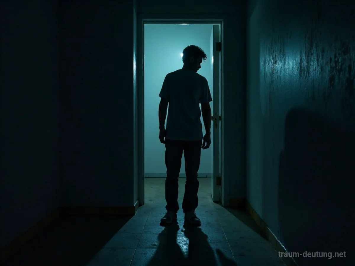 Silhouette einer Person in einem bedrückenden Raum, die Wände scheinen sich zu schließen.