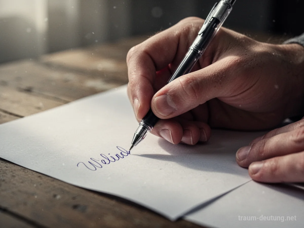 Hand schreibt auf Papier mit einem Stift