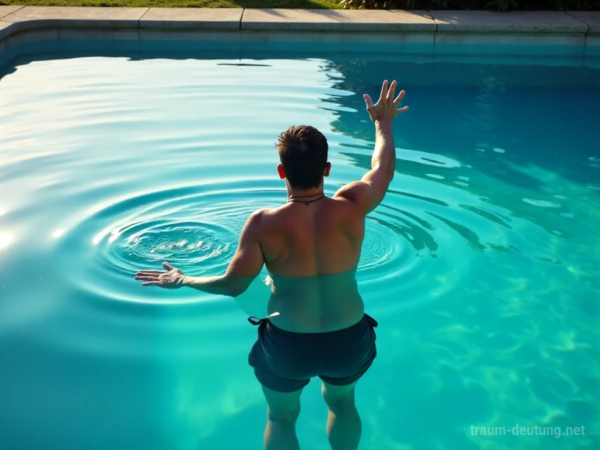 Person versucht verzweifelt, aus einem Schwimmbecken zu klettern und rutscht ab.