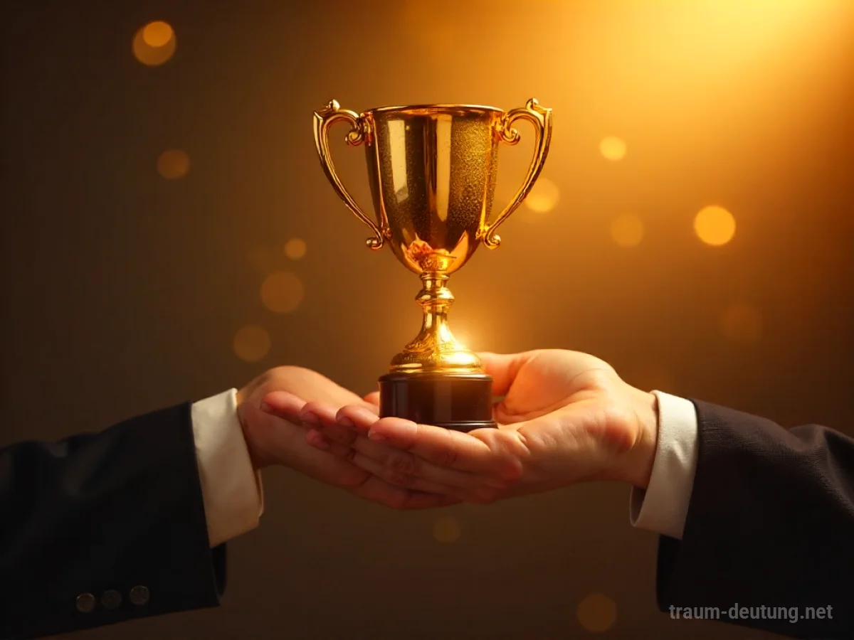 Eine Hand reicht eine Trophäe an eine andere Hand weiter.