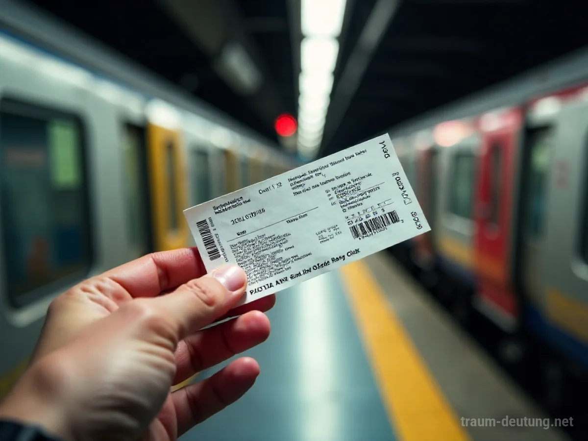 Hand hält Fahrkarte auf Bahnsteig