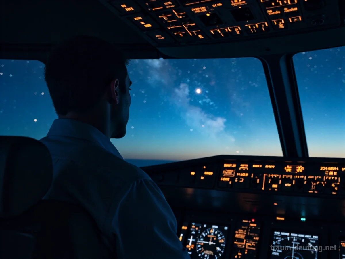 Silhouetten eines Piloten im Cockpit mit Blick auf den Sternenhimmel.
