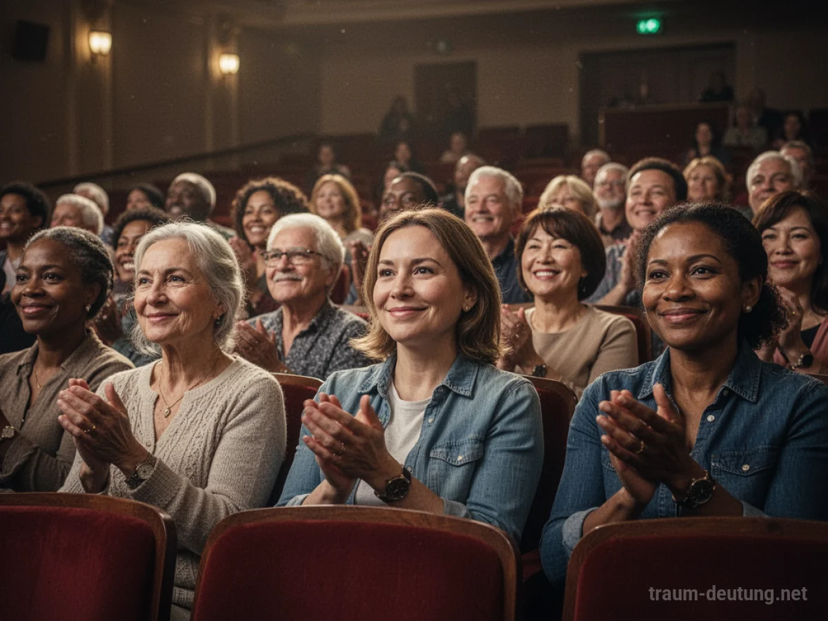 Menschenmenge mit freundlichen Gesichtern im Auditorium