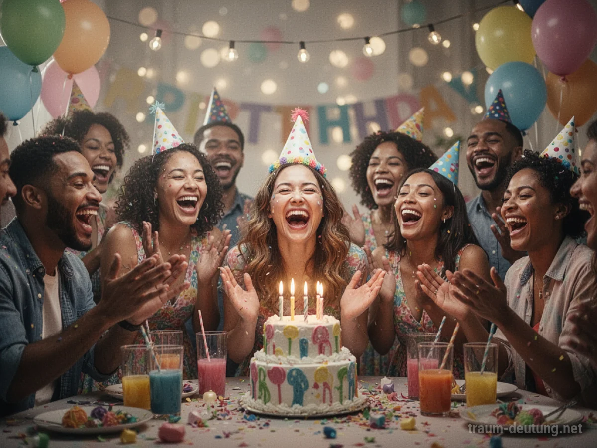 Menschen feiern fröhlich eine Geburtstagsparty mit Kuchen und Geschenken.