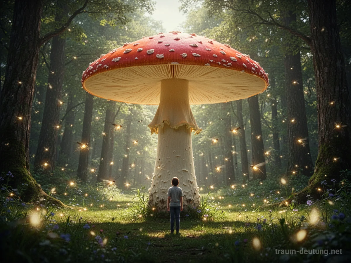 Ein riesiger, leuchtender Pilz in einem sonnigen Waldlichtung