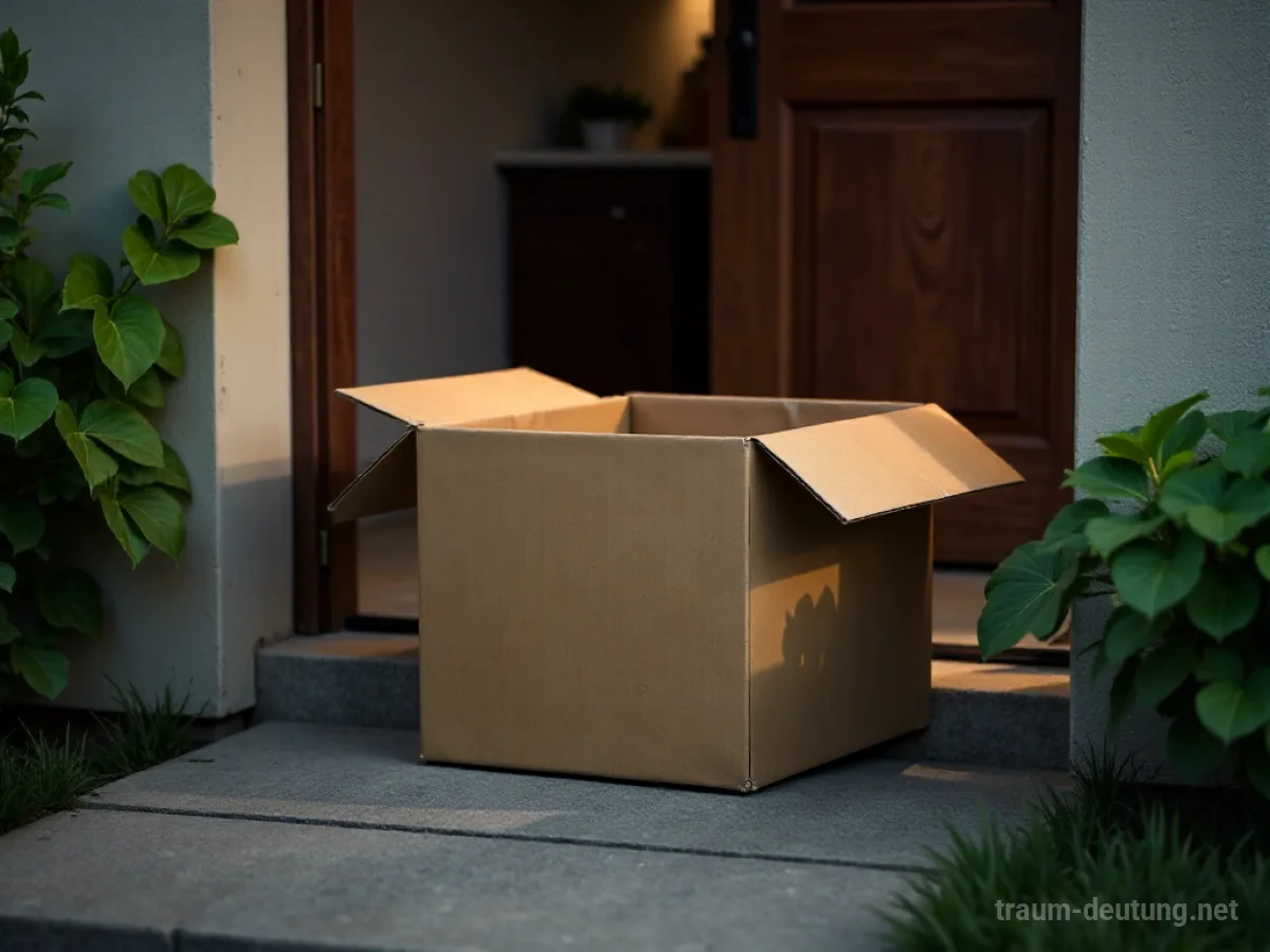 Ein großes Paket steht auf einer Haustürschwelle.