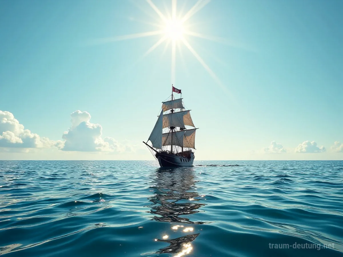 Piratenschiff auf offener See unter strahlendem Himmel