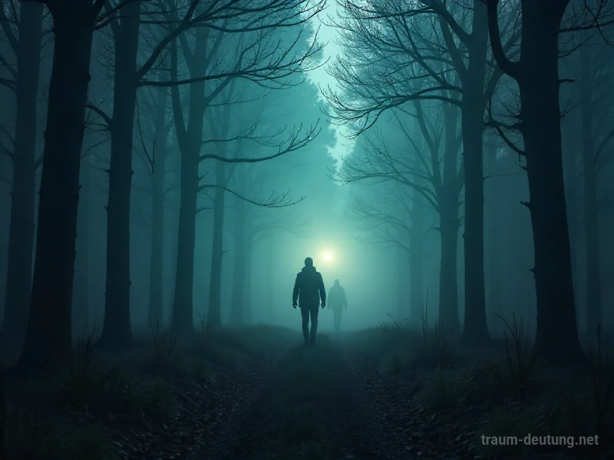 Gestalt sucht eine ferne Silhouette in einem nebeligen Wald.