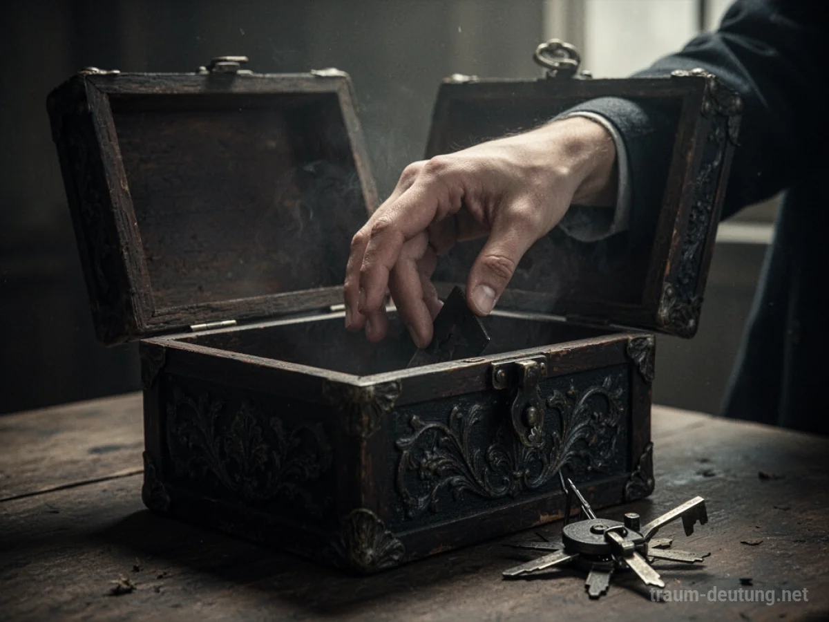Hand nähert sich einer mysteriösen Schachtel, die eine Falle darstellen könnte.