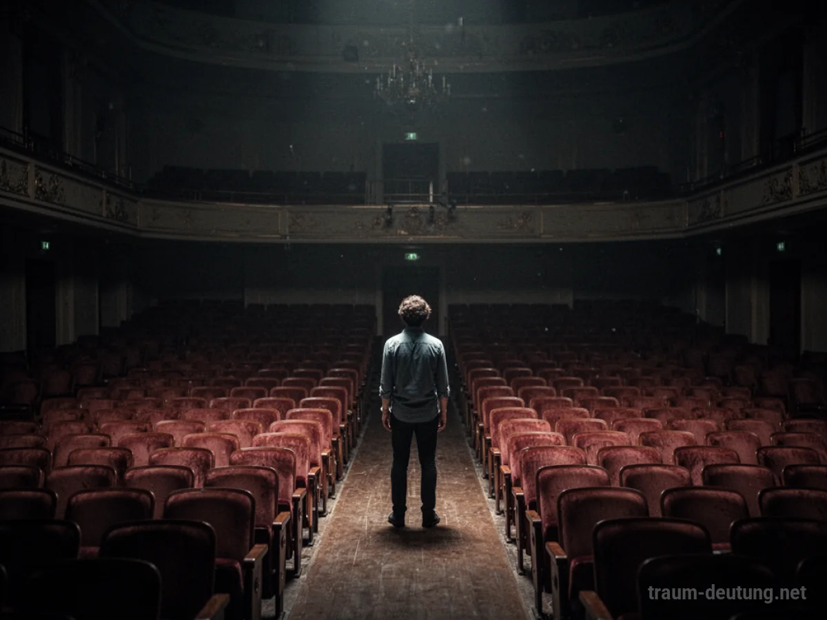 Eine einzelne Person steht in einem leeren Auditorium und sucht nach jemandem.