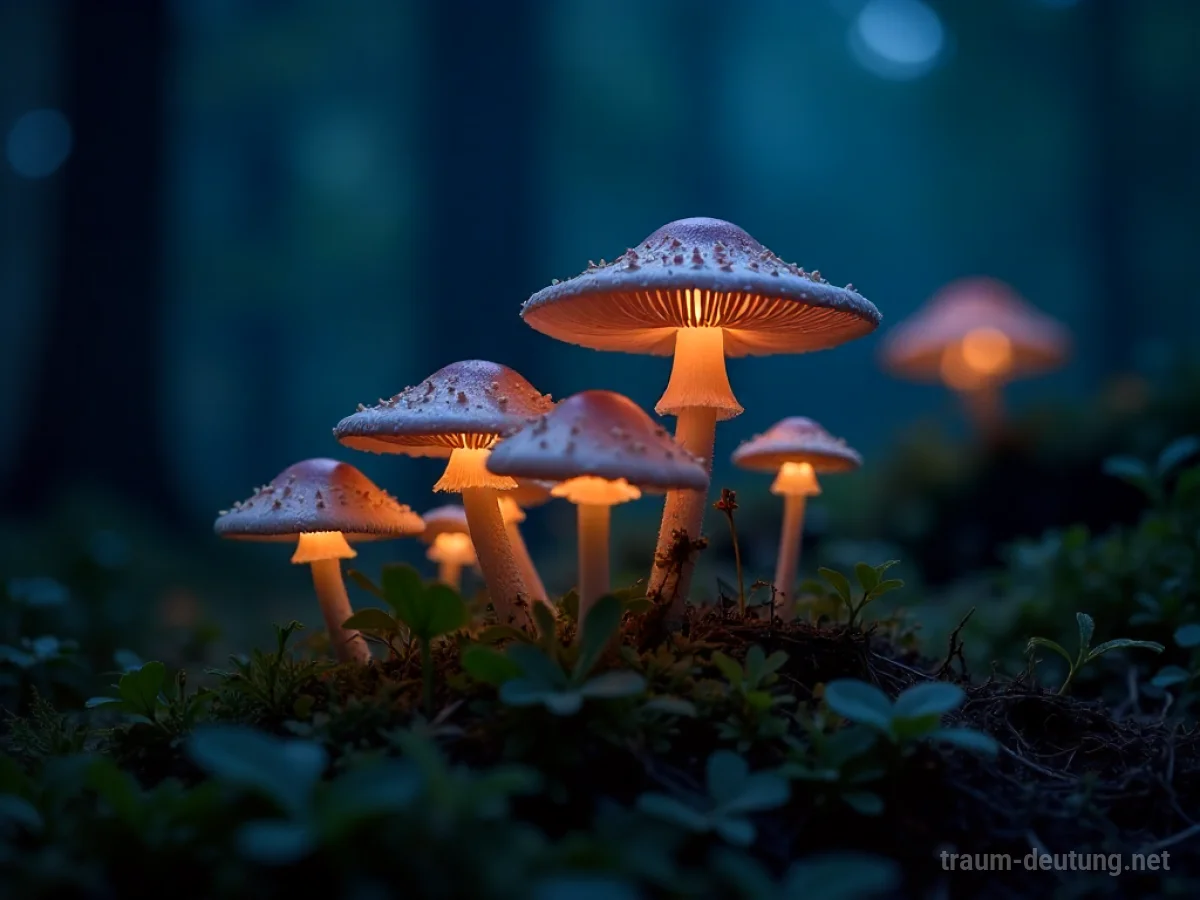 Leuchtende Pilze im dunklen Wald