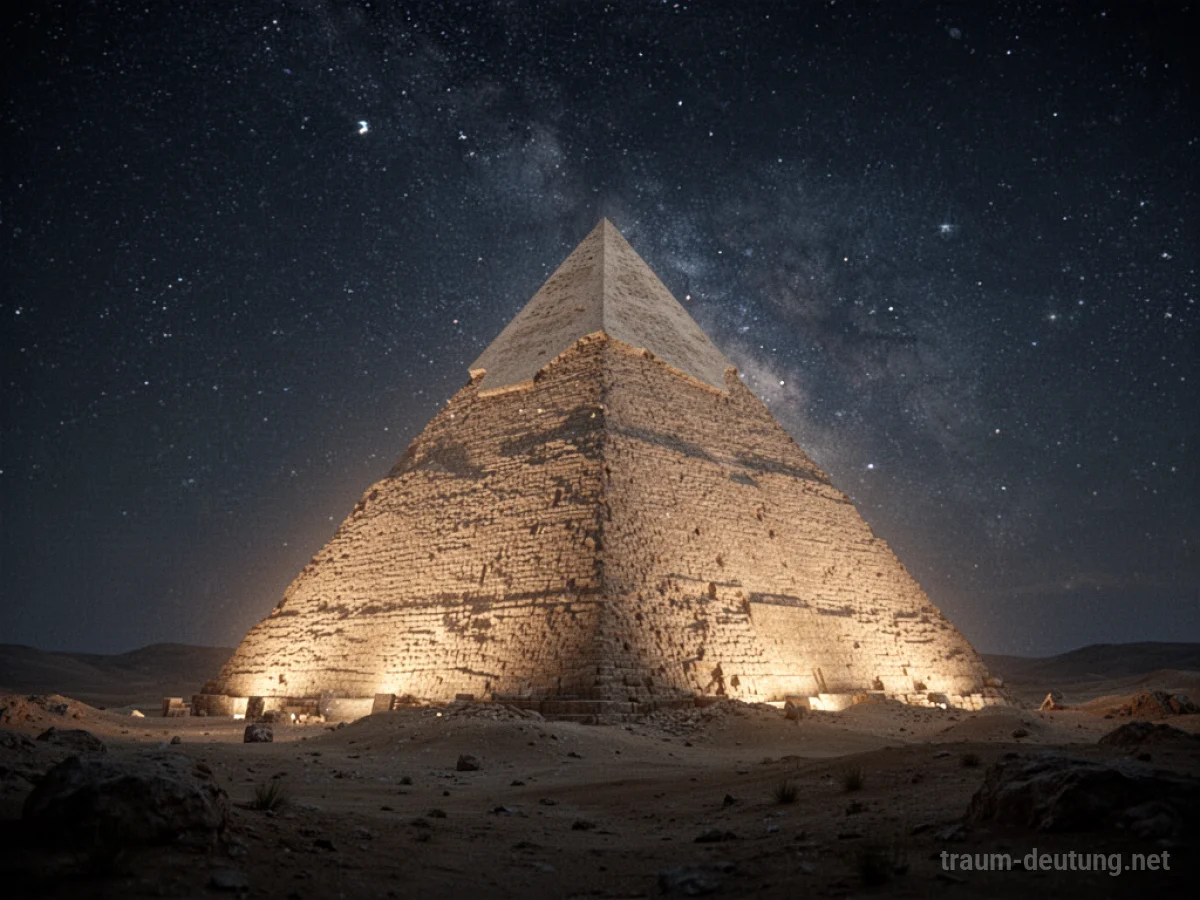 Eine leuchtende Pyramide im Nachthimmel.
