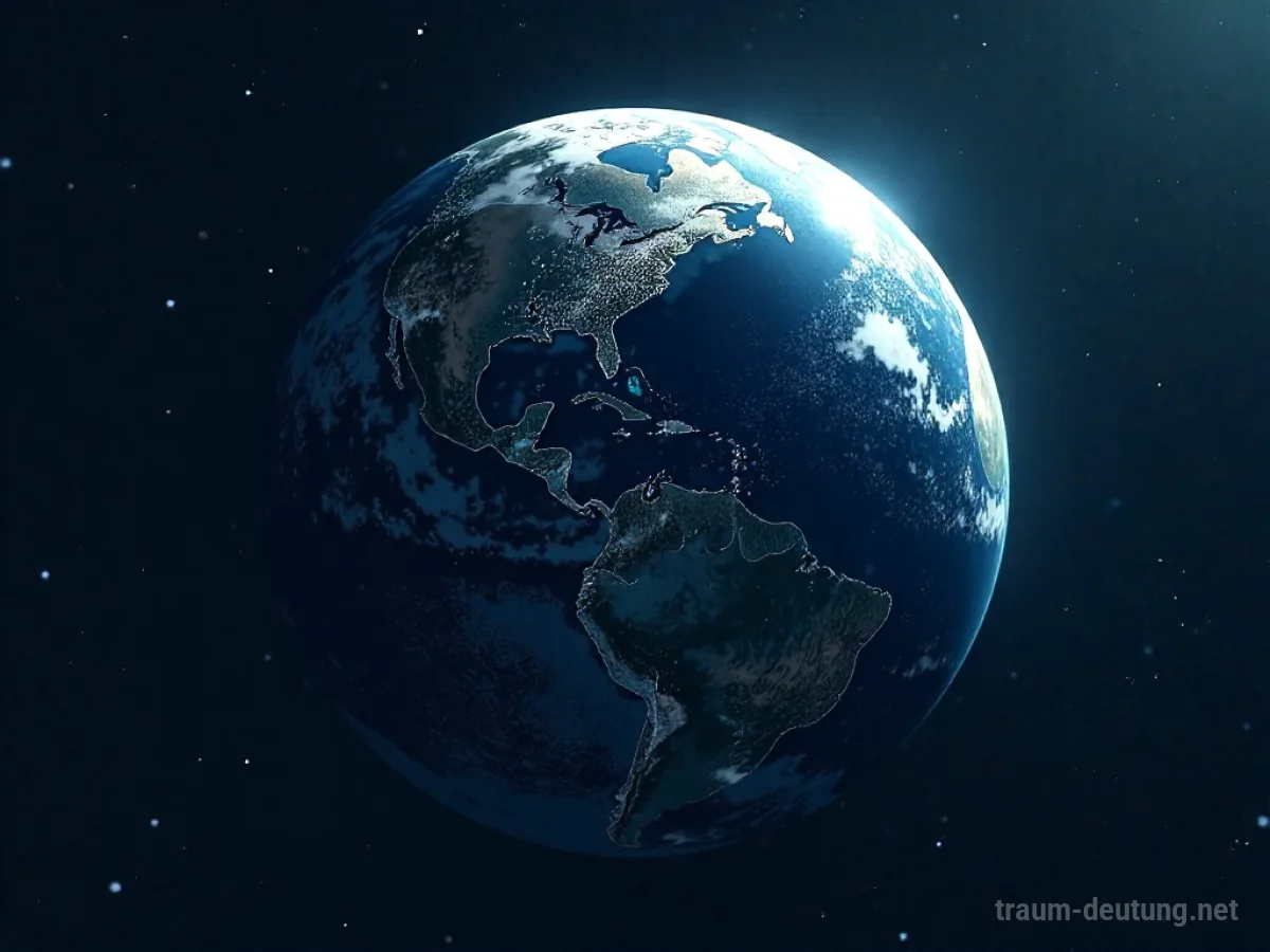 Stilisierter Planet Erde mit Rissen, bedrohliche Schatten im Hintergrund