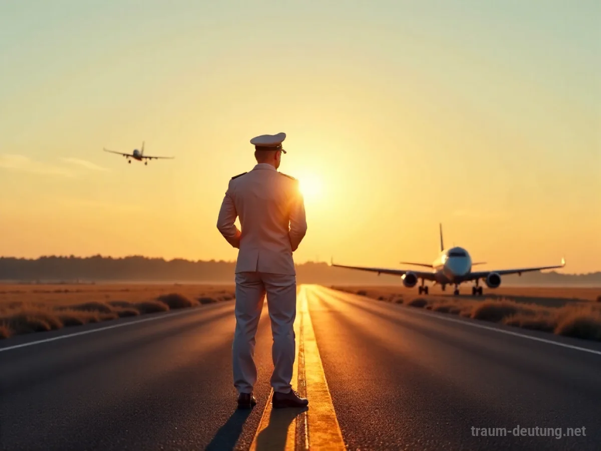 Silhouette eines Vaters als Pilot auf einem Rollfeld