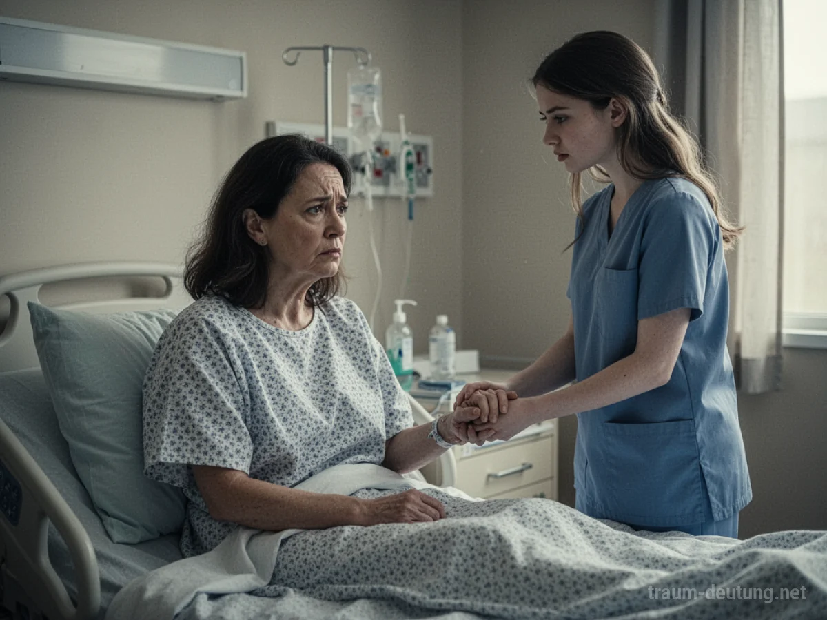 Junge Frau kümmert sich um ihre kranke Mutter im Krankenhaus.