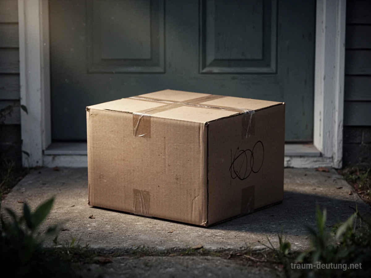 Ein mysteriöses Paket steht vor einer Tür.