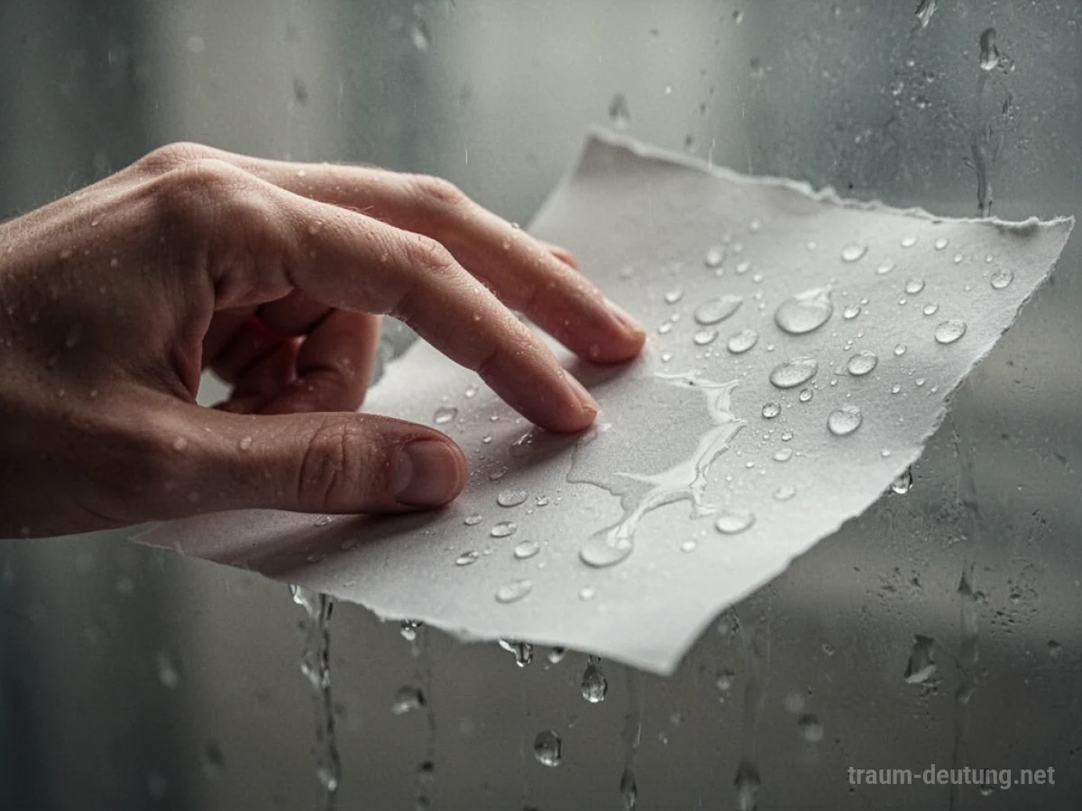 Hand berührt nasses Papier