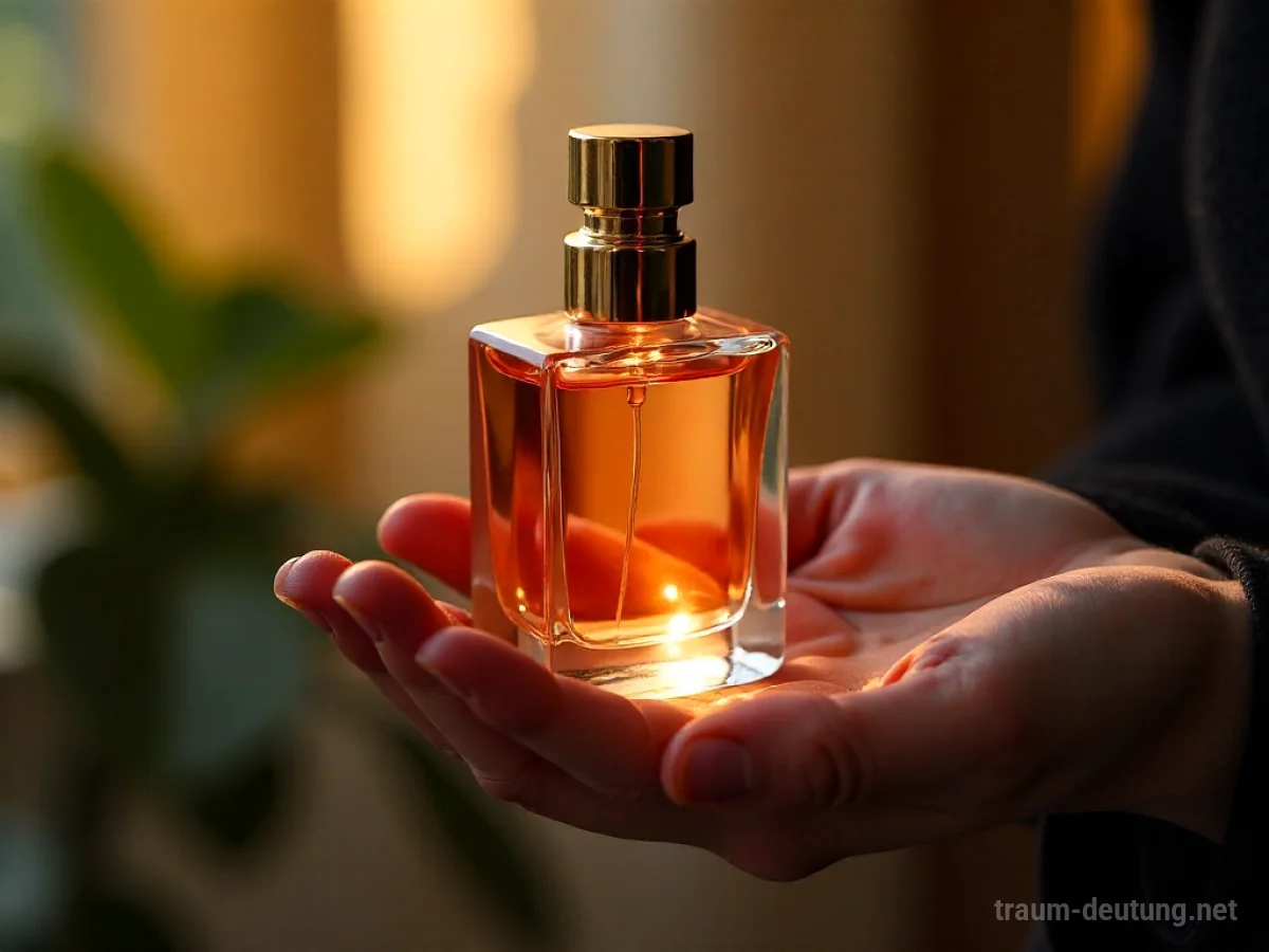 Hand hält eine elegante Parfümflasche
