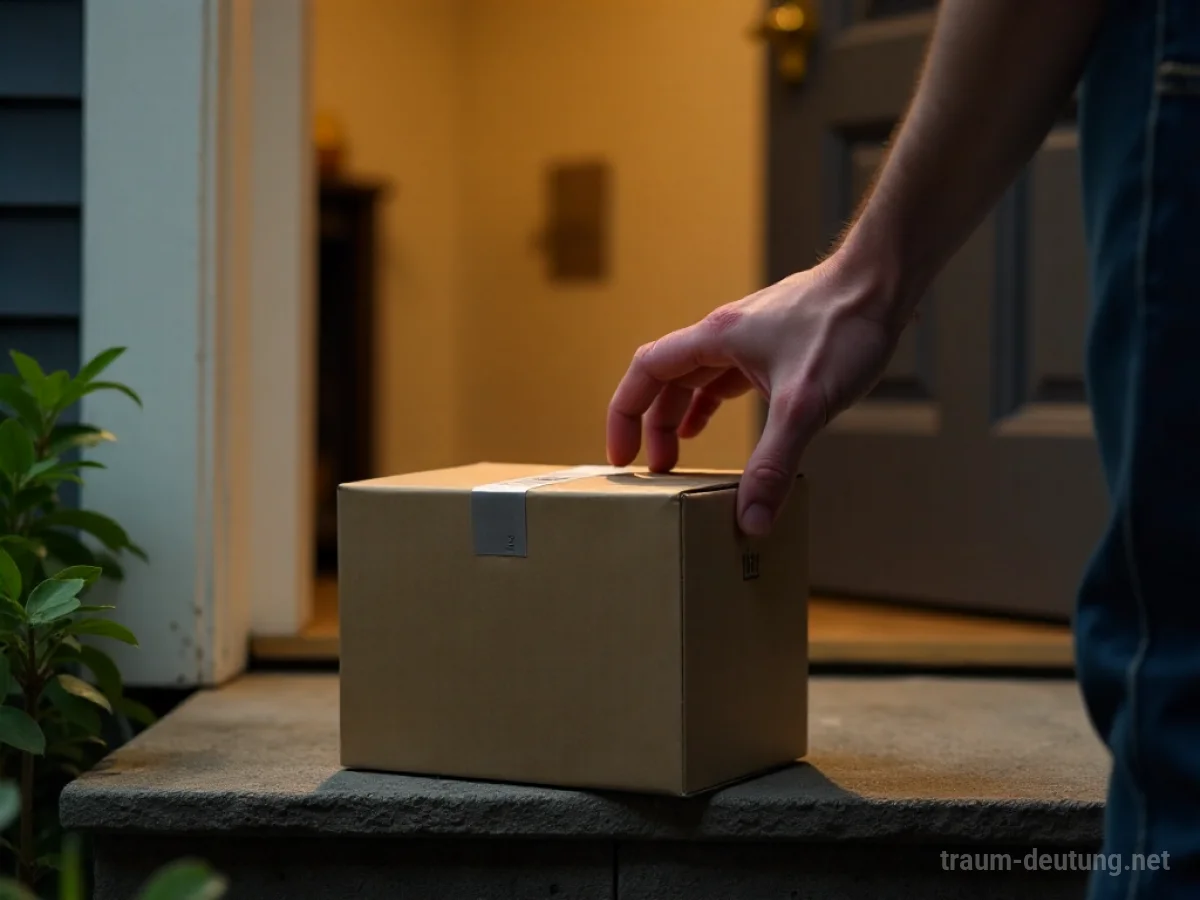 Ein Paket wird auf einer Türschwelle entgegengenommen.