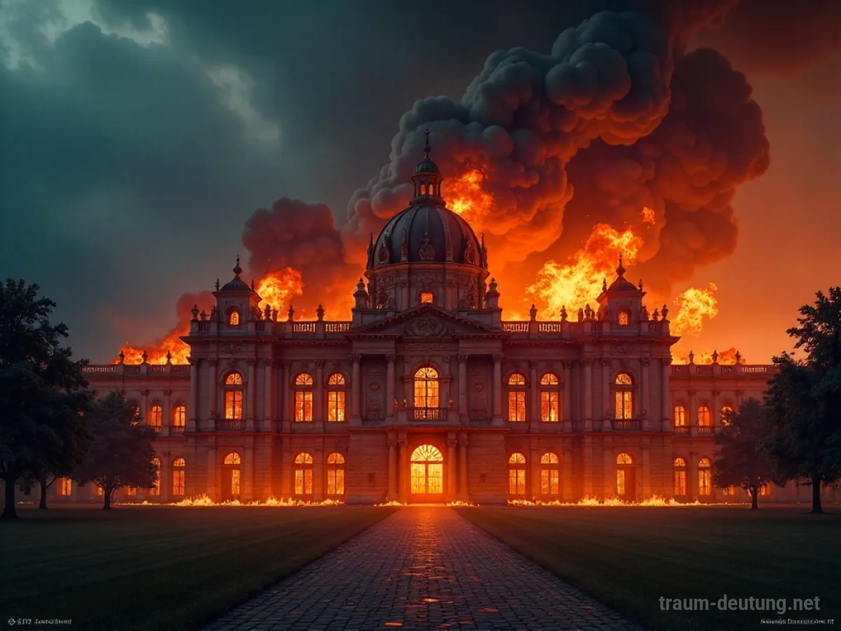 Ein prächtiger Palast steht in Flammen.