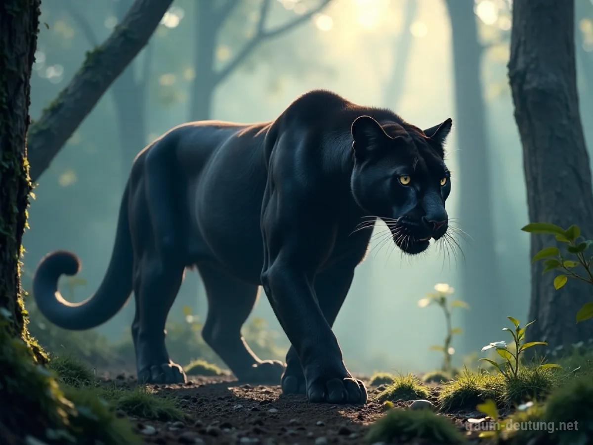 Ein Panther, der sich in Schatten auflöst, in einem dunklen Wald