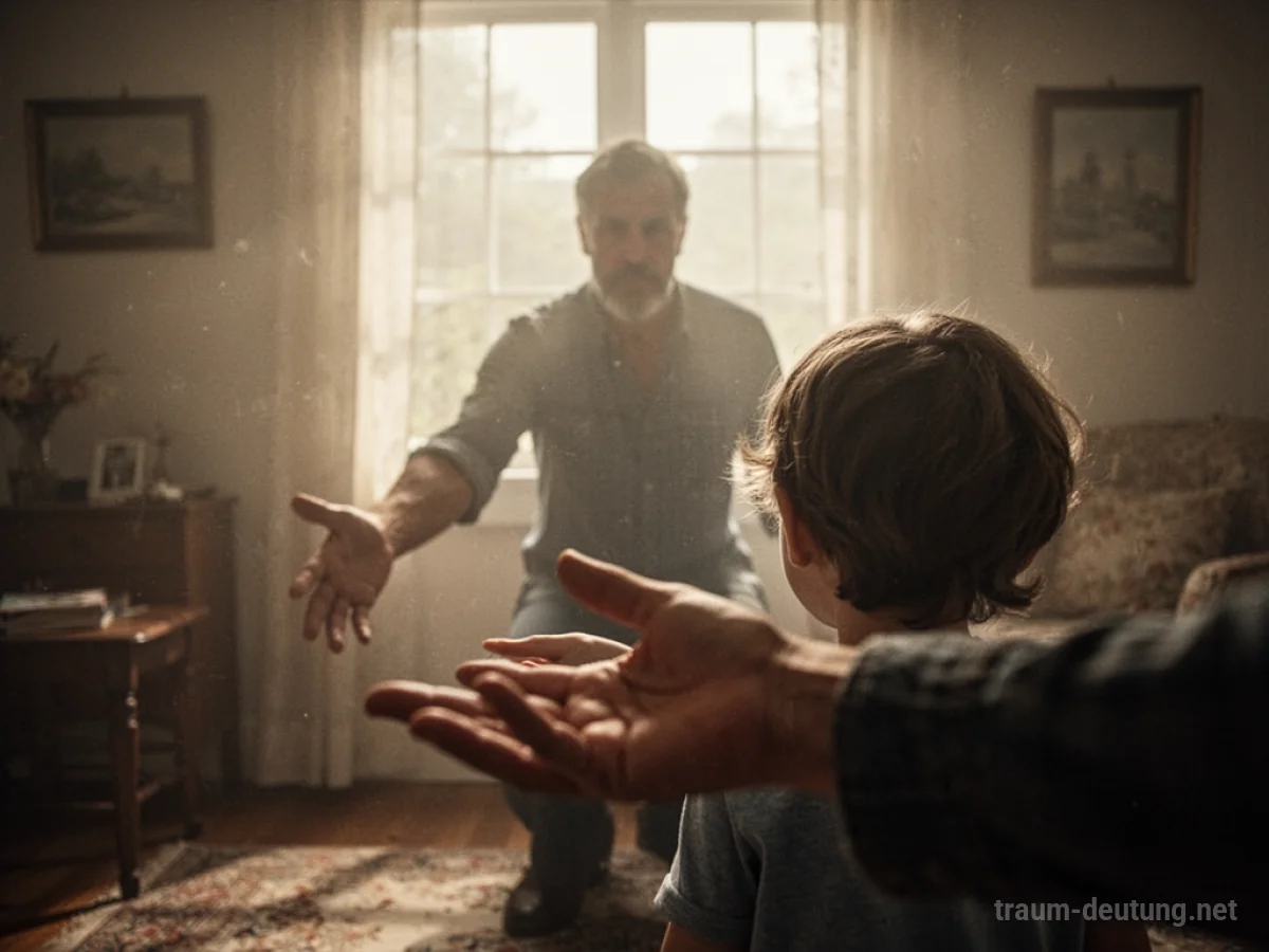 Papa im Traum von hinten gesehen, eine Hand reicht nach vorne