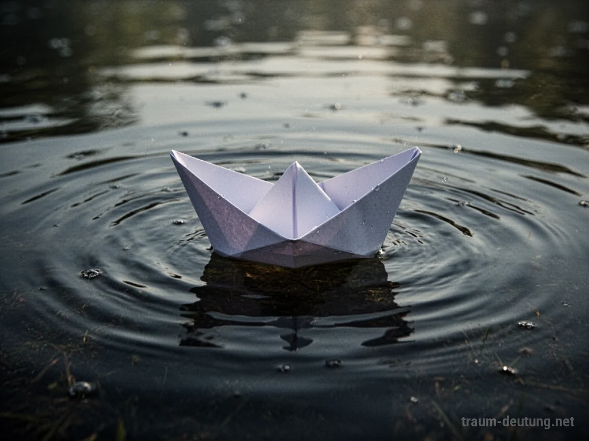 Ein Papierboot sinkt im Wasser, mit leichten Wellen.