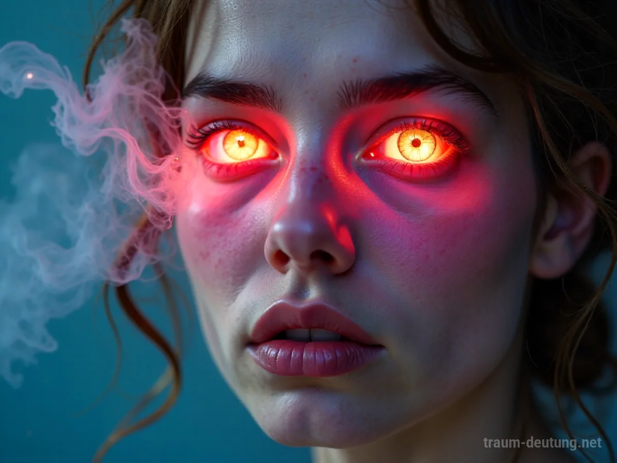Ein Nebel aus buntem Parfüm füllt die Augen einer Person.
