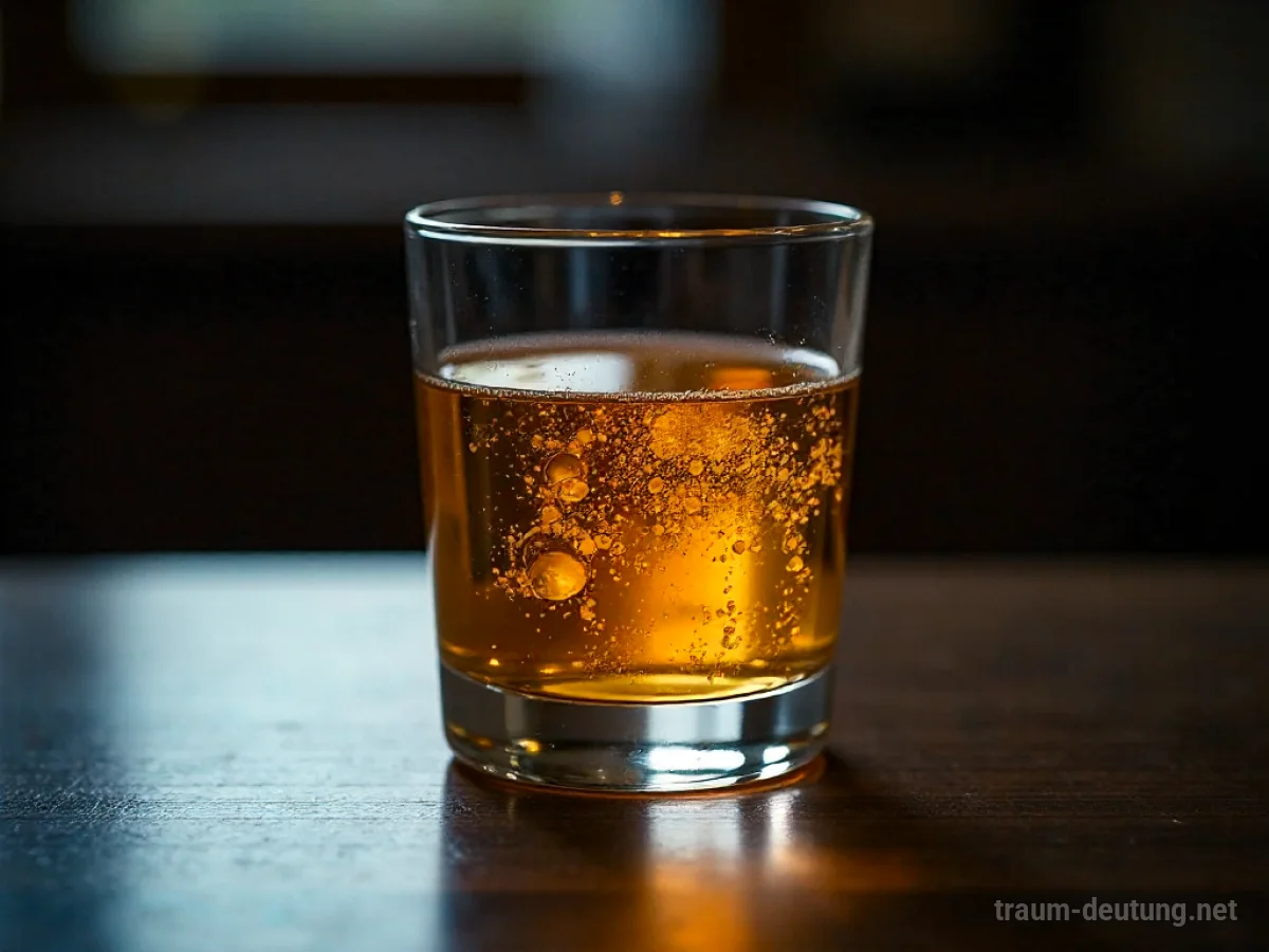 Ein Glas mit schimmernder Flüssigkeit auf einem Tisch