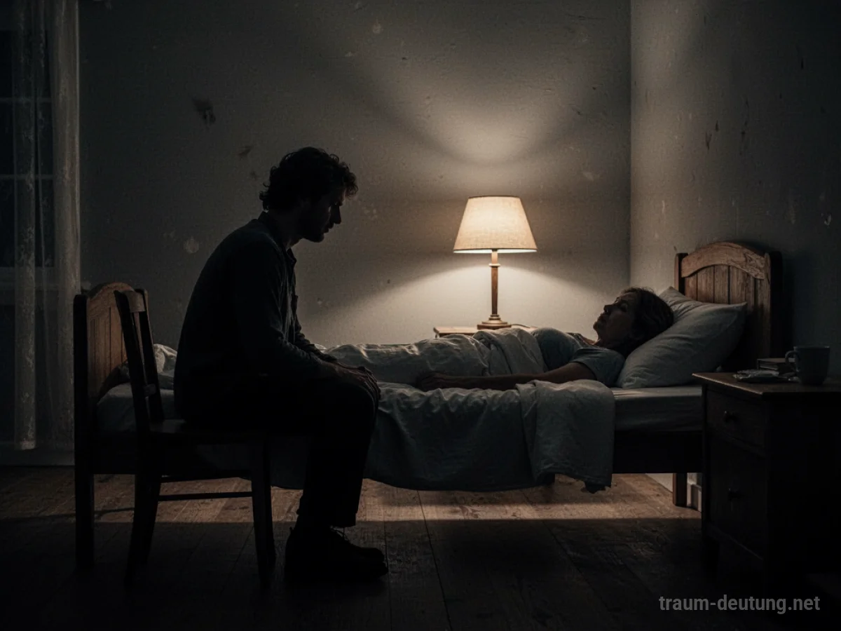 Silhouetten von zwei Personen im Schlafzimmer, eine liegt im Bett, die andere sitzt daneben.