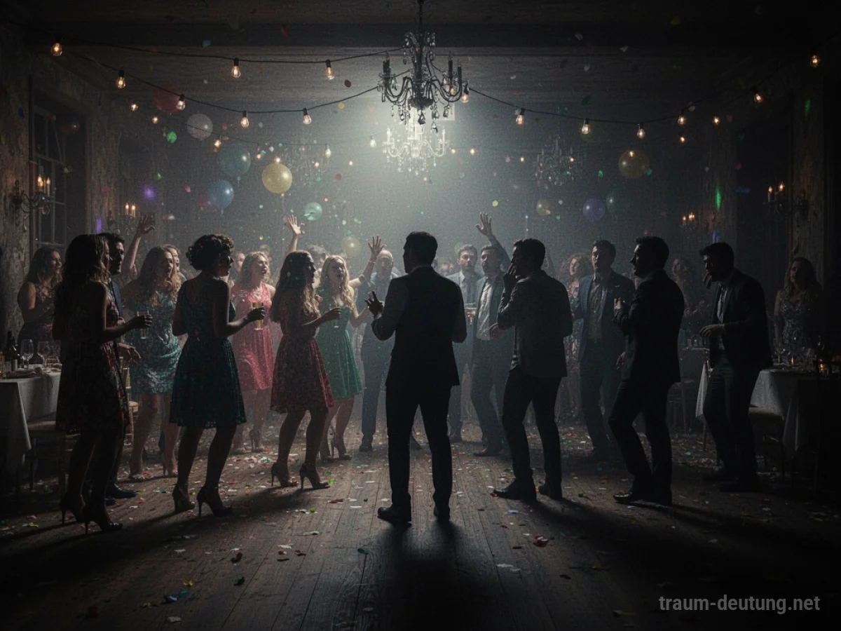 Menschen auf einer Party stehen verwirrt, als die Musik stoppt und das Licht erlischt.