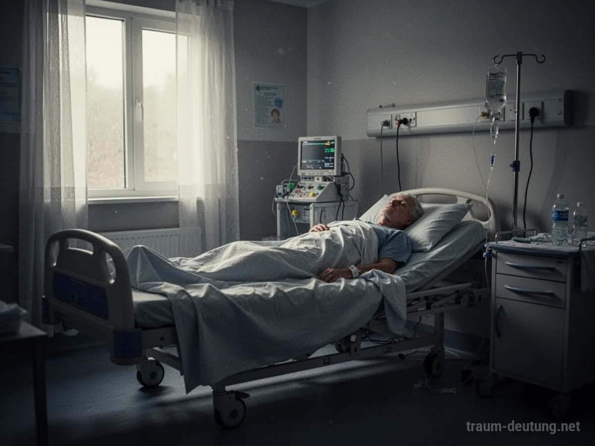 Ein Patient liegt im Koma in einem Krankenhausbett, umgeben von medizinischen Geräten.
